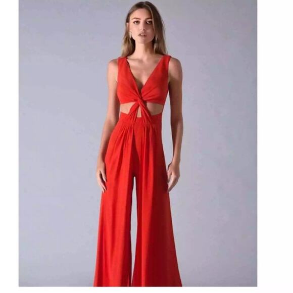 Iorane Red Cutout Wide Leg Jumpsuit Sz Medium - Picture 1 of 11